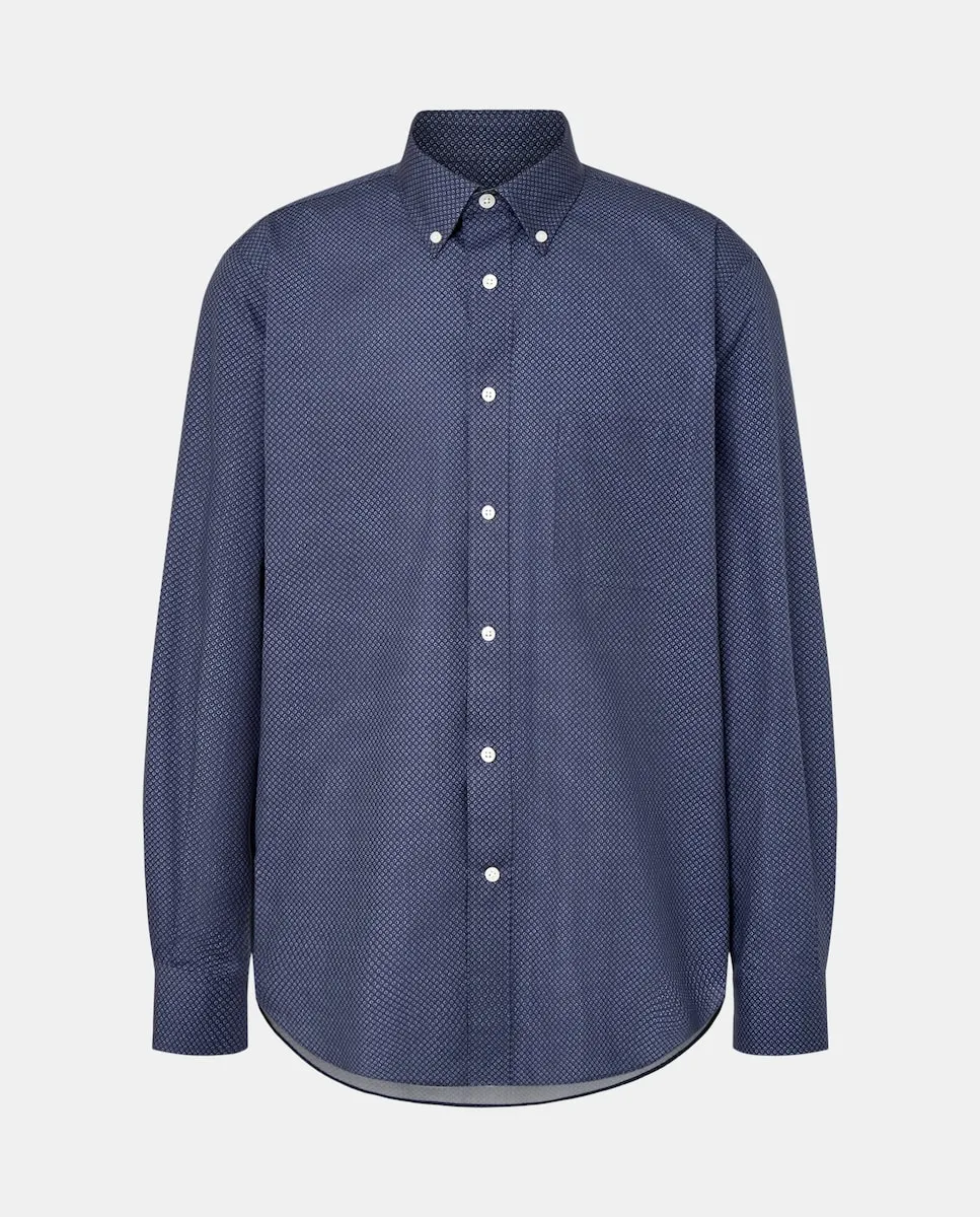 

Рубашка с длинным рукавом из поплина с микроузором, шамбре, классический фасон Dustin, темно-синий