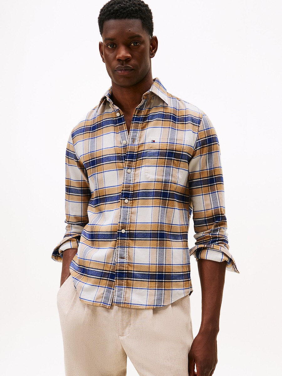 

Рубашка на пуговицах классического кроя TOMMY HILFIGER Tartan, светло-коричневый/белый