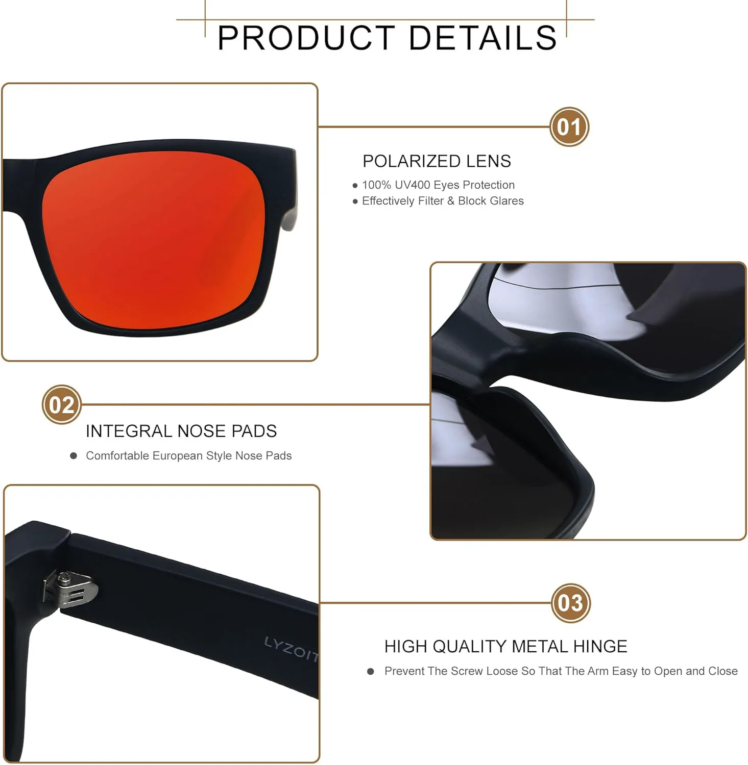 

Солнцезащитные очки LYZOIT Extra Large для мужчин с большой широкой головой, поляризованные, XXL, увеличенного квадратного размера, Matte Black | Polarized Mirror Red