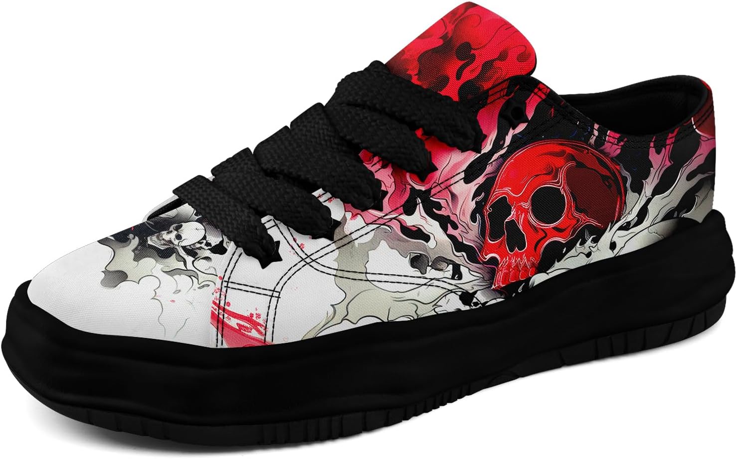 

Кеды на низкой подошве для мужчин и женщин, яркие с черепом, легкие и удобные для прогулок Coolcustomize, белый/красный