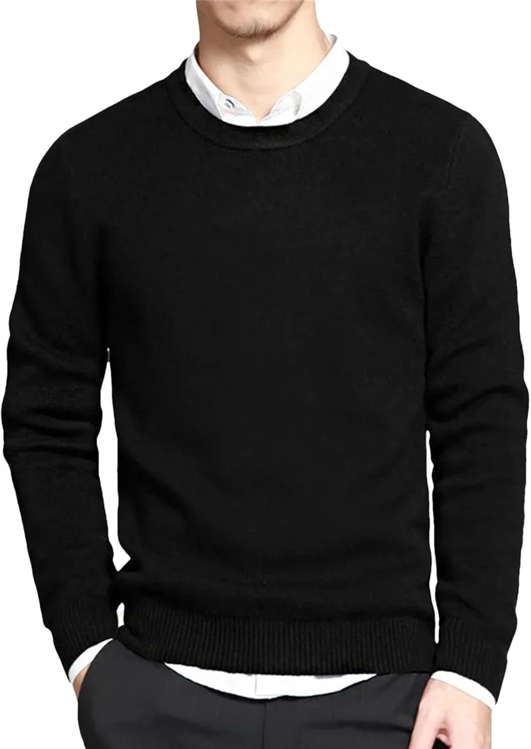 

Мужской свитер зимний однотонный хлопковый с круглым вырезом