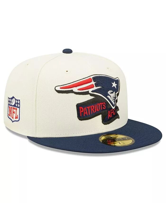

Мужская кремовая, темно-синяя кепка New England Patriots 2022 Sideline 59FIFTY New Era, слоновая кость/кремовый