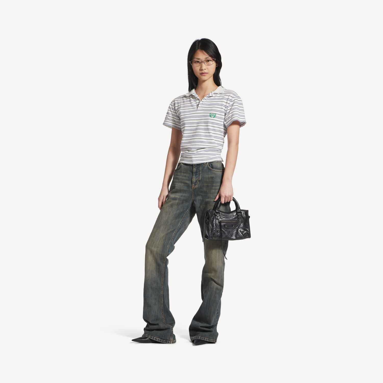 BALENCIAGA Брюки-клеш светло-голубого цвета — фото 4