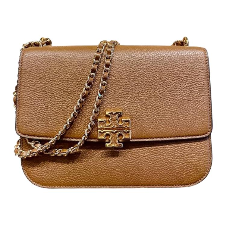 

TORY BURCH Кожаный наплечный рюкзак Бриттен Convex Grain из лосиной кожи унисекс средний размер кофейный