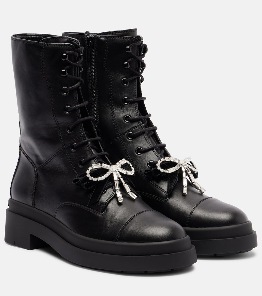 Ботинки Averi на шнуровке из кожи с бантиком Jimmy Choo, Black/Crystal