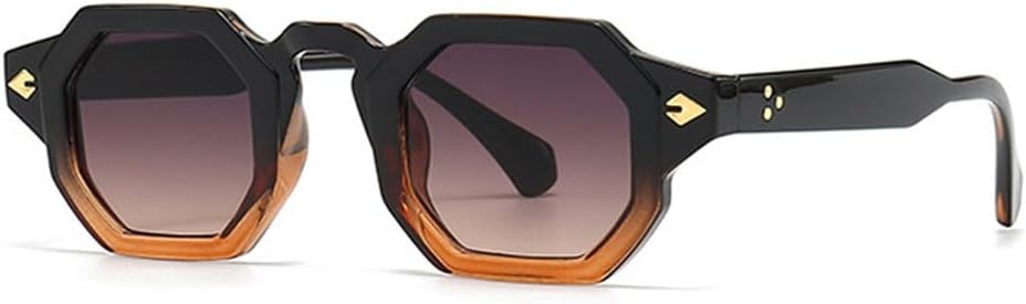 

Ретро-солнцезащитные очки Polygon для женщин с заклепками, градиентные линзы, защита от УФ-излучения UV400; мужские солнцезащитные очки в стиле панк generic, Black Grey Tea