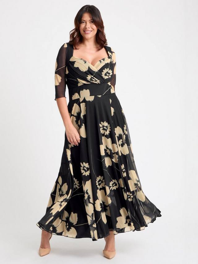 

Элизабет платье макси с цветочным принтом, три четверти рукава и вырезом лодочка Scarlett & Jo