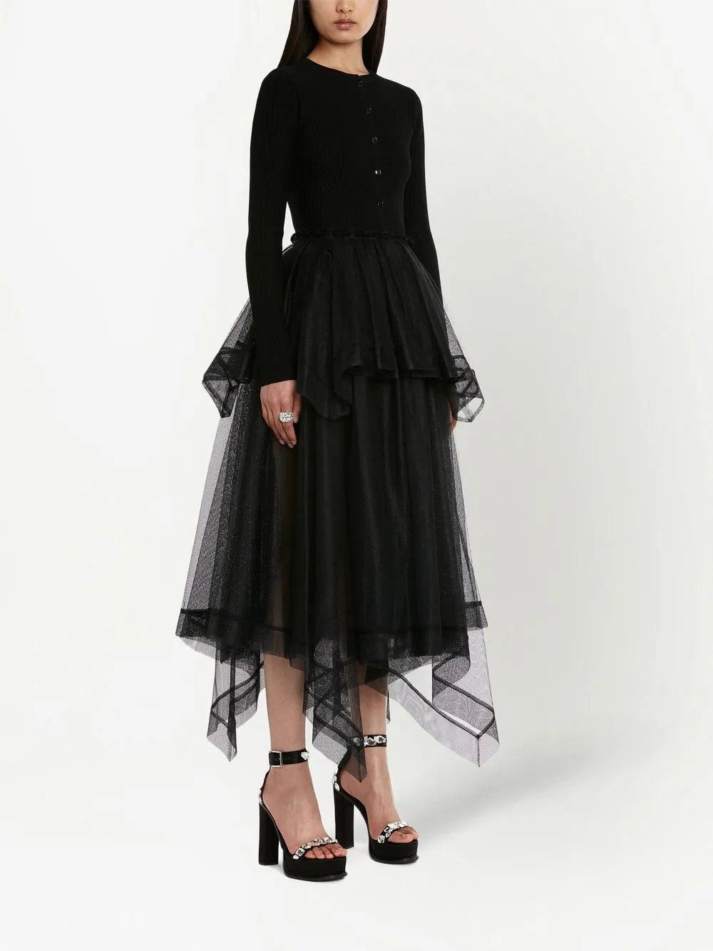 Ярусная юбка асимметричного кроя Alexander McQueen, черный — фото 3