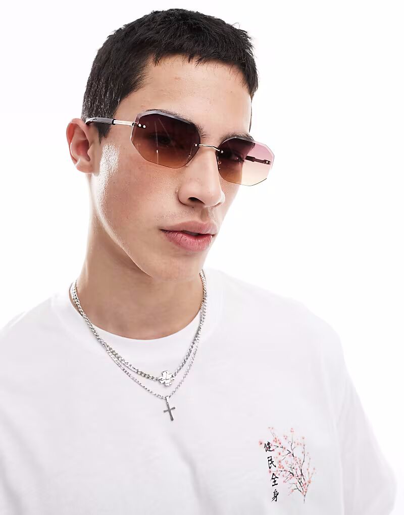 

Солнцезащитные очки без оправы с фиолетовой градиентной металлической серебристой оправой Asos Design