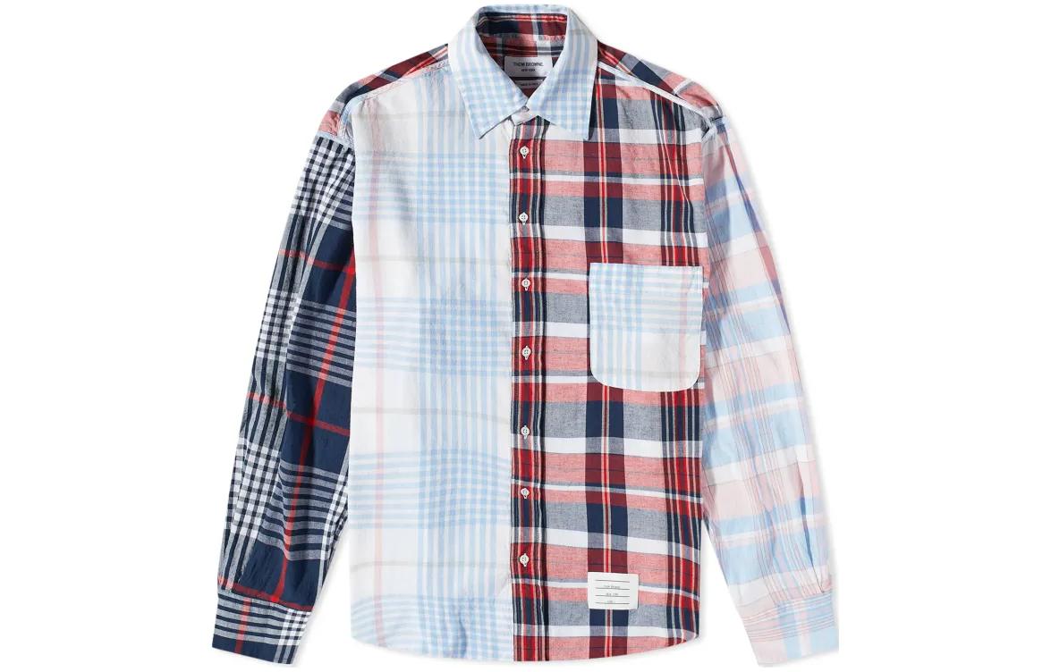 

Клетчатая рубашка с длинным рукавом THOM BROWNE, белая