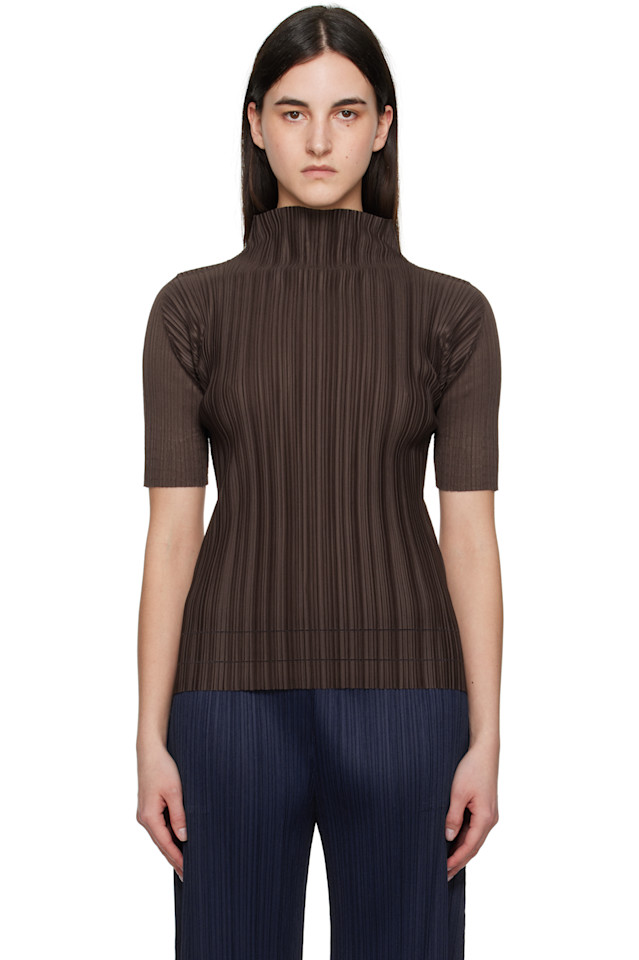 

Мягкий плиссированный водолазка Pleats Please Issey Miyake, коричневый