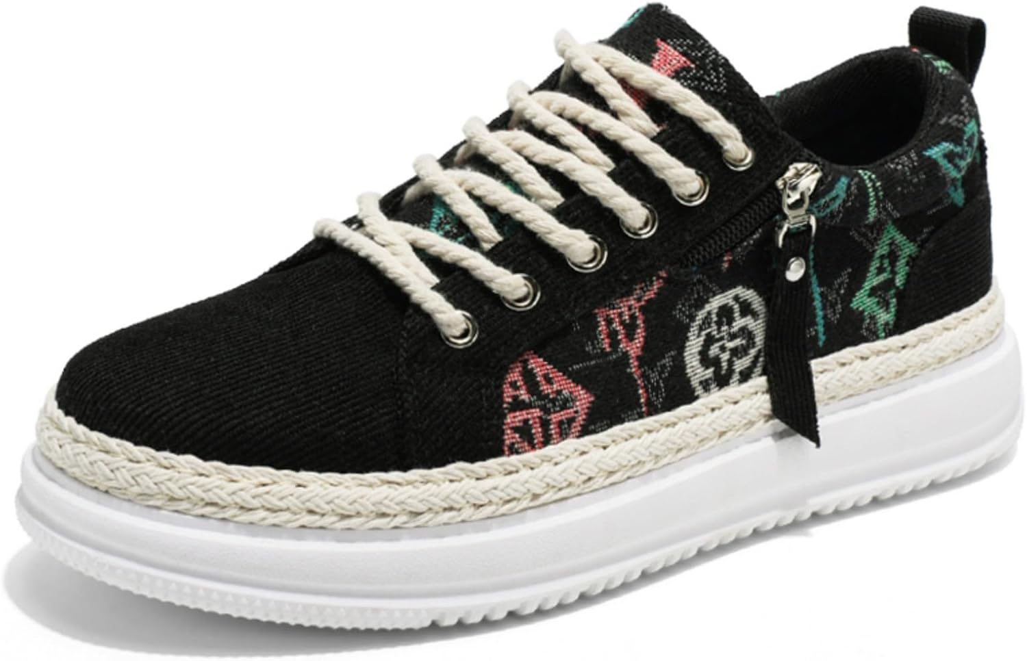 

Мужские повседневные кроссовки с узорчатым дизайном, верх из вельвета/тканя/денима, боковая молния и шнуровка, плетеная подошва для breathable ежедневной носки - несколько стилей Lshwcift, черный