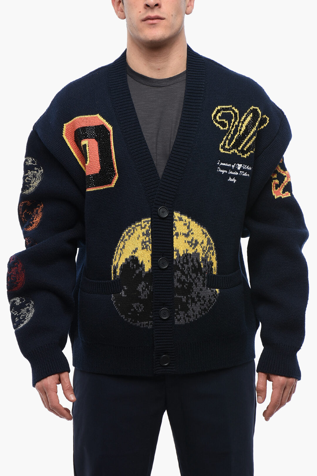 

Кардиган из смесовой шерсти с вышивкой MOON PHASE белого цвета Off-White