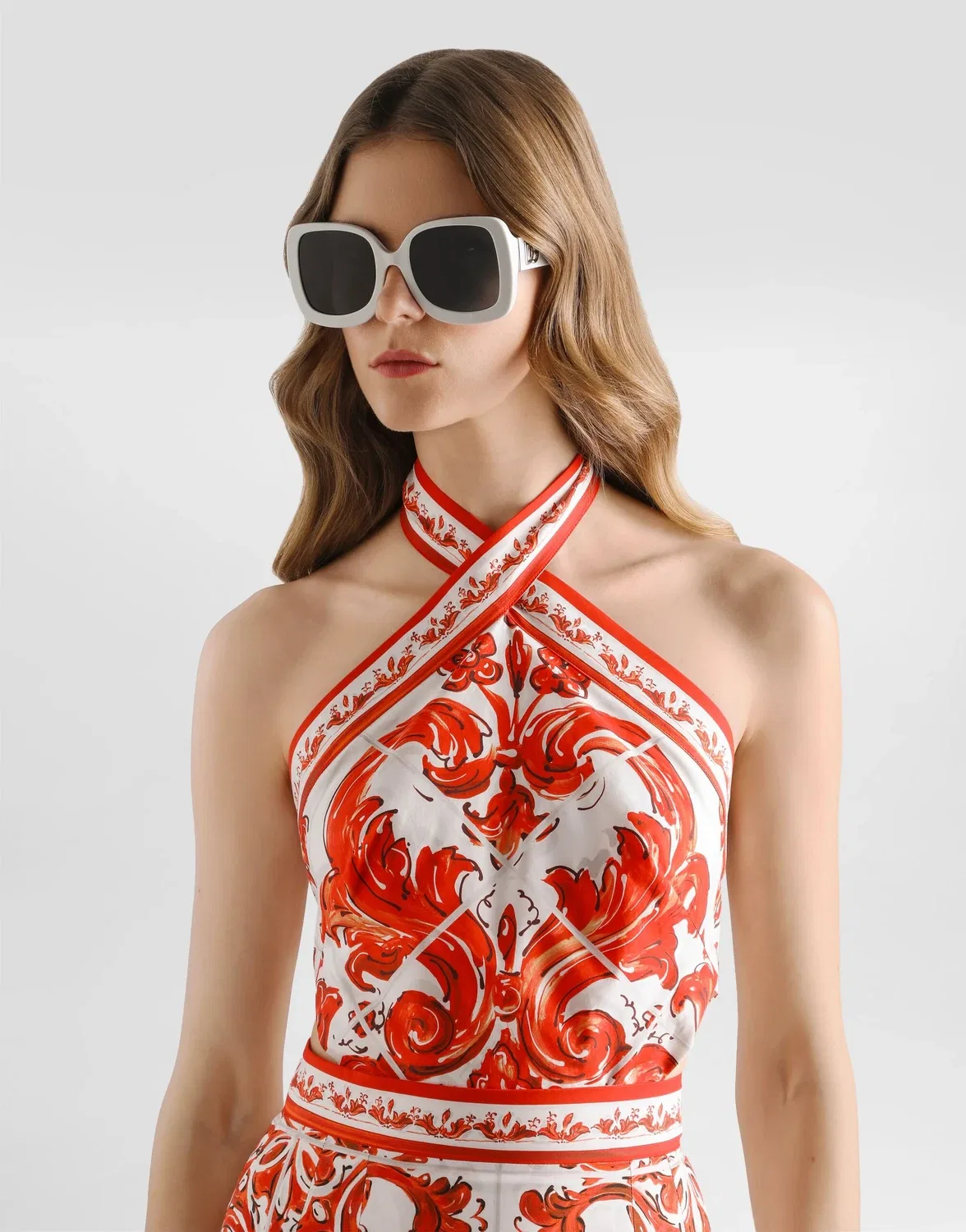 Поплиновое платье с принтом «Майолика» DOLCE & GABBANA, бежевый — фото 4