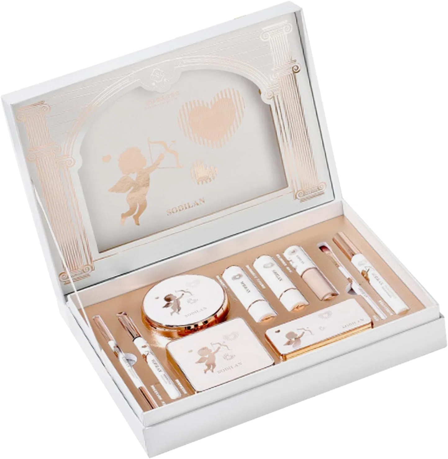 Набор для макияжа 10 предметов Iaflma с тональным кремом, пудрой, тенями, подводкой, помадой, консилером, карандашом для бровей, тушью, белый