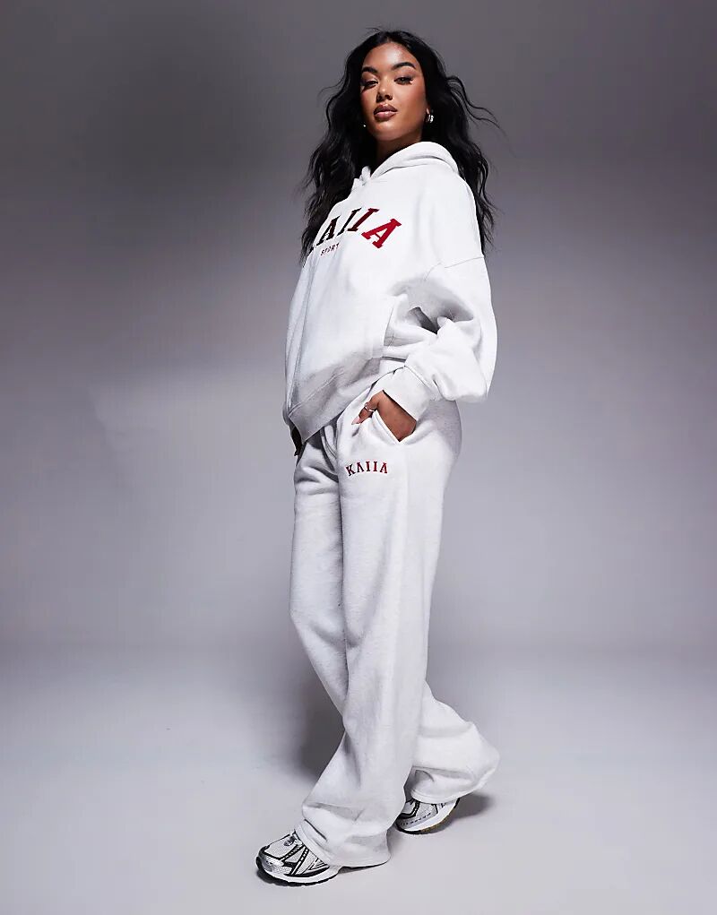 

Широкие брюки-джоггеры Kaiia с вышивкой серого меланжевого и красного цветов