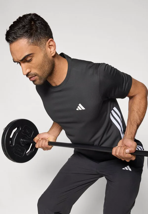 Базовая спортивная футболка "три полоски" для тренировок Adidas Performance, Black/White — фото 4
