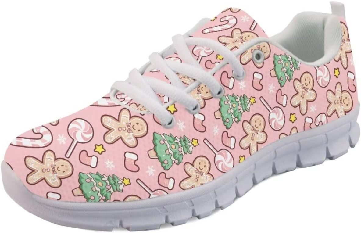 

Кроссовки Forchrinse для женщин и мужчин, с шнуровкой, для бега, дышащие, с сеткой, на шнуровке, для прогулок и тенниса, Christmas Gingerbread Man