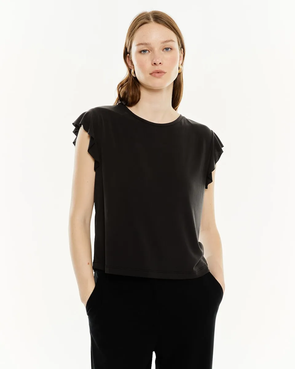 

Женская футболка с круглым вырезом и оборками на рукавах System Action, черный