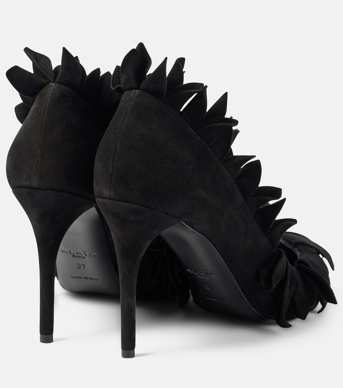 Туфли-лодочки из замши с рюшами в виде лепестков Alaïa, Noir — фото 2