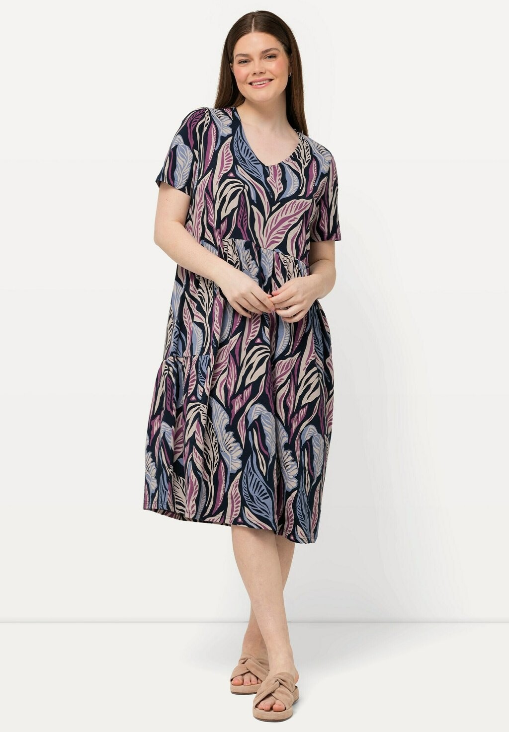 

Платье из джерси LEAF PRINT Ulla Popken, темно-синий