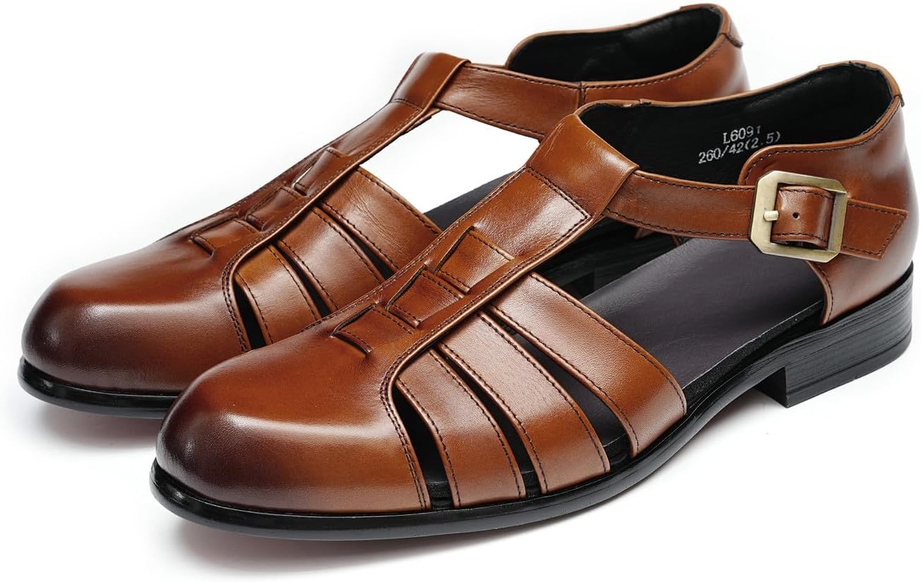 

Мужские сандалии Santimon из кожи, повседневная и деловая обувь, модные дышащие туфли с пряжкой, летняя обувь, коричневый