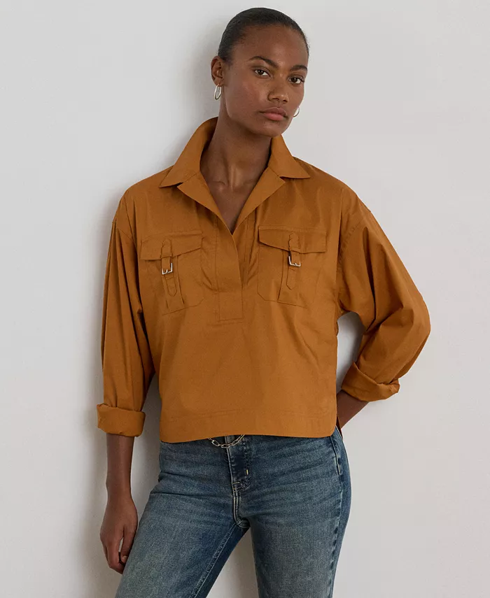 

Женская рубашка из хлопковой смеси с пряжкой Lauren Ralph Lauren, коричневый