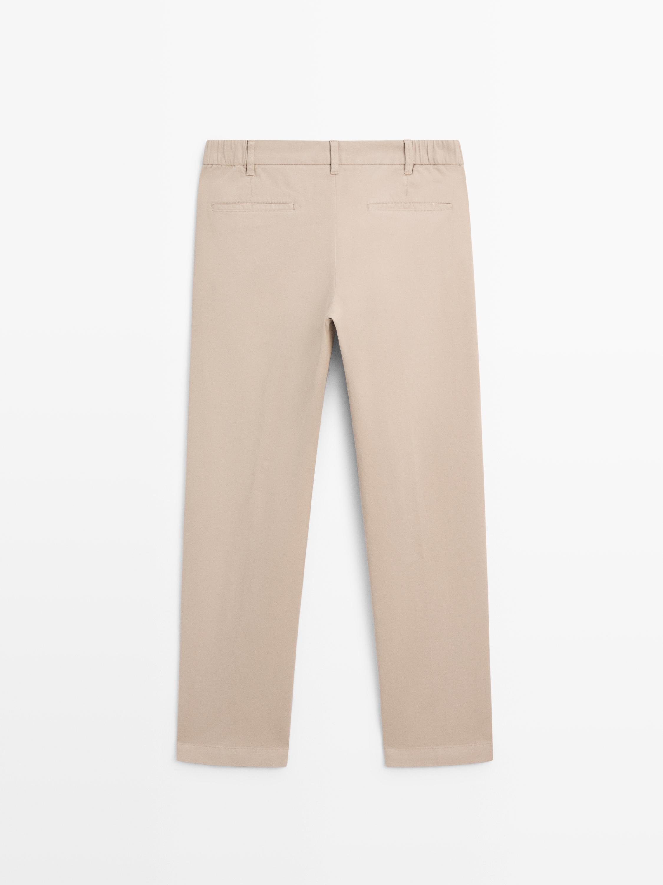 Брюки зауженного кроя из хлопковой смеси Massimo Dutti, beige — фото 3