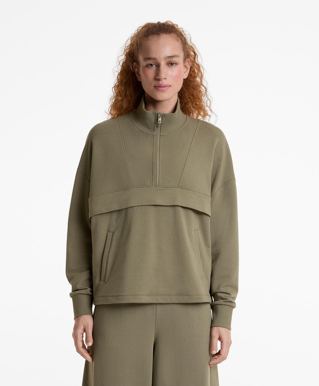 

Толстовка с высоким воротом из хлопка и модала Oysho, цвет Light Khaki