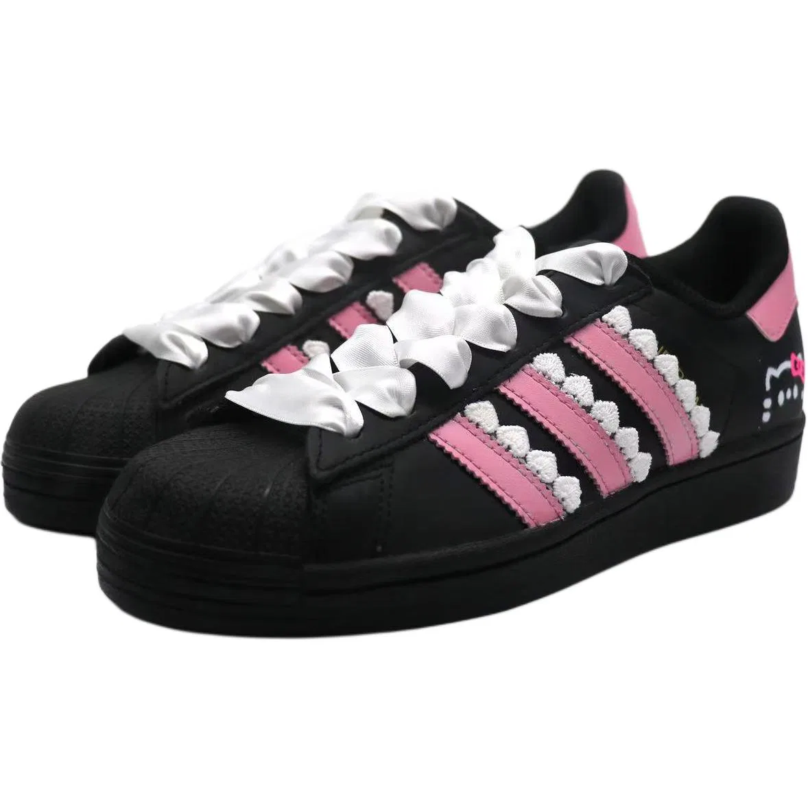 Кроссовки SUPERSTAR Black Sweetheart из искусственной кожи, низкие, детские, для скейтбординга, Pink Ink, унисекс Adidas Originals, Pink Black — фото 4