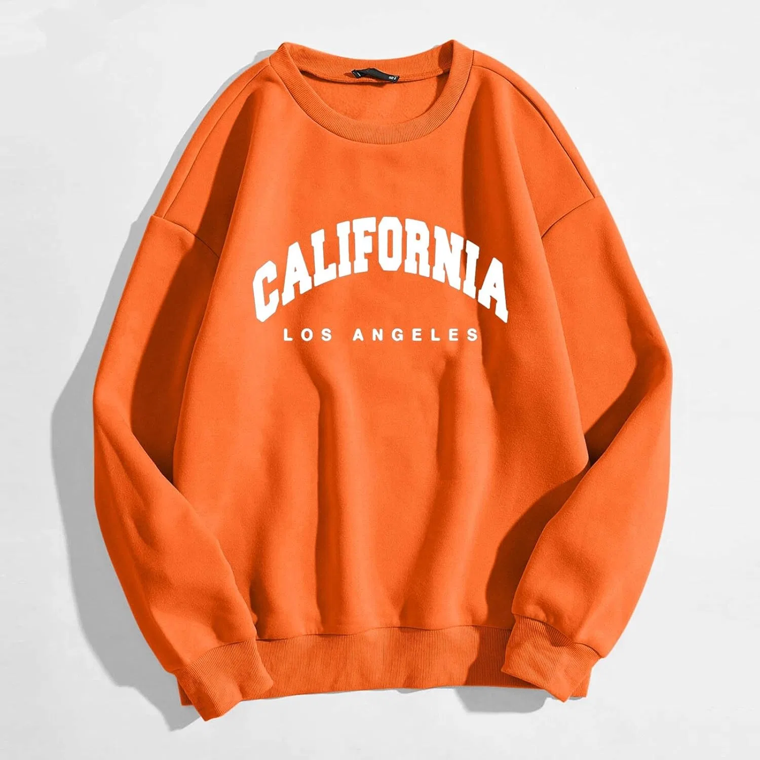 Generic Женский свитшот большого размера Los Angeles с круглым вырезом и буквенным принтом, свободного кроя, модный топ, Z02-Orange — фото 2