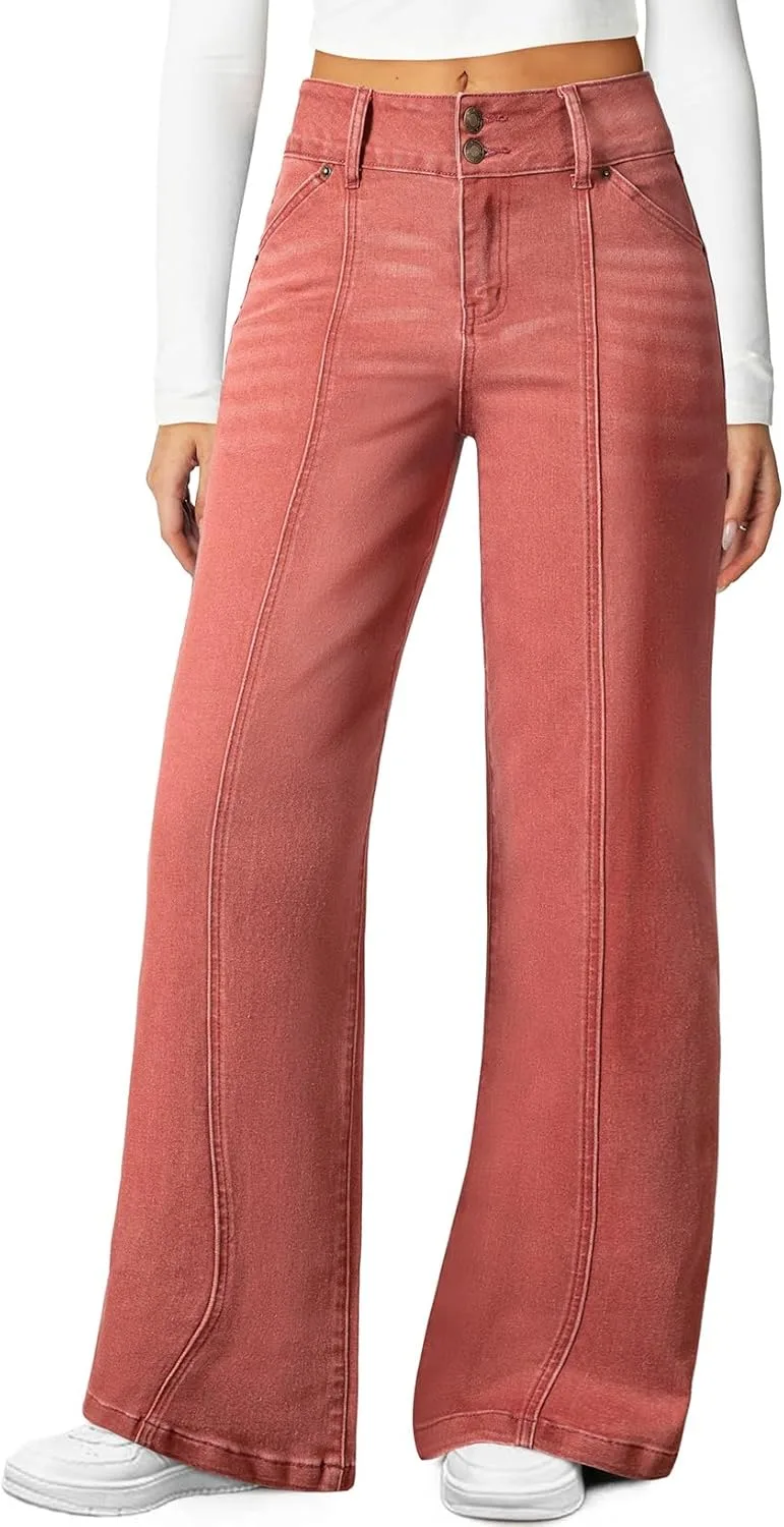 

Sidefeel женские джинсы с широкими штанинами, высокая посадка, эластичные, прямые