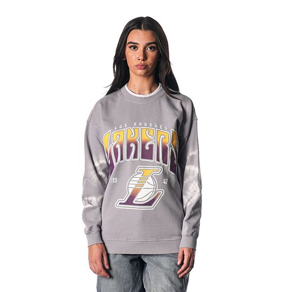 

Женский свитшот Los Angeles Lakers с эффектом тай-дай в цвете heather gray The Wild Collective