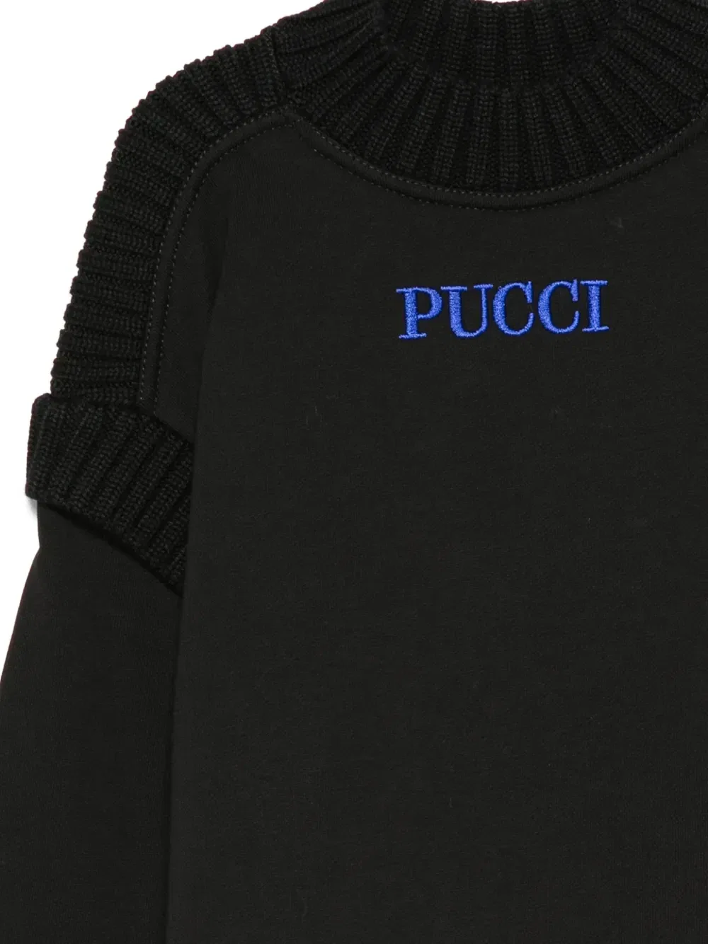 Джемпер из ребристого трикотажа с вышитым логотипом PUCCI Junior, черный — фото 3