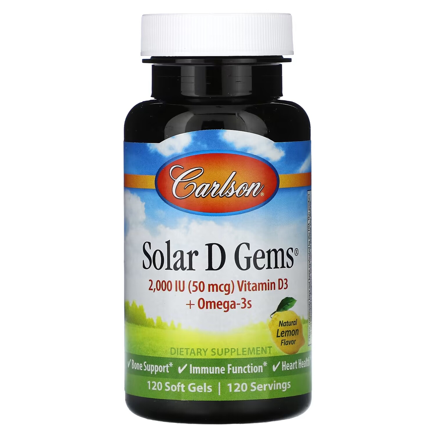 

Добавка Carlson Solar D Gems Natural Lemon 50 мкг, 120 мягких таблеток