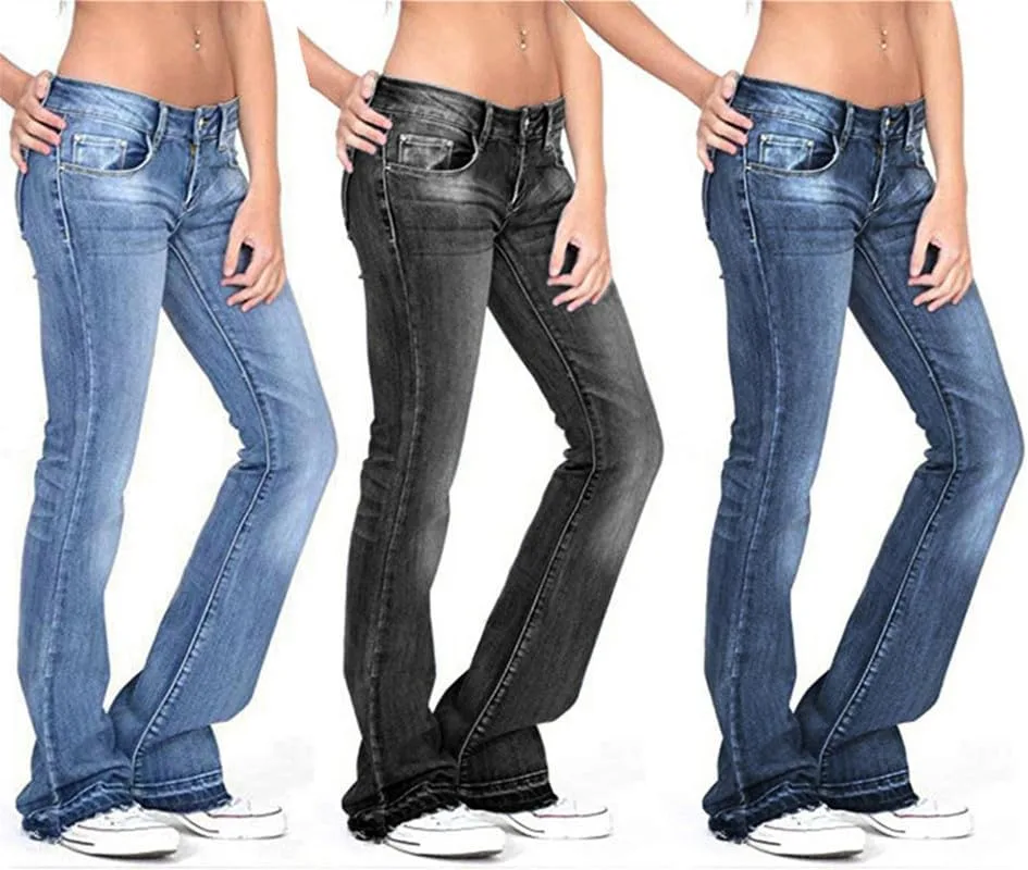 Andongnywell женские джинсы plus size slim skinny с карманами mid rise stretch boot cut — фото 2