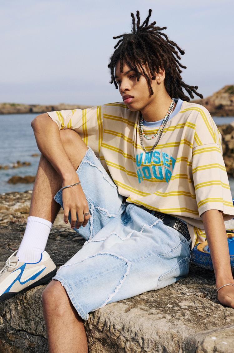 

Полосатая футболка «Час заката» Pull And Bear, желтый