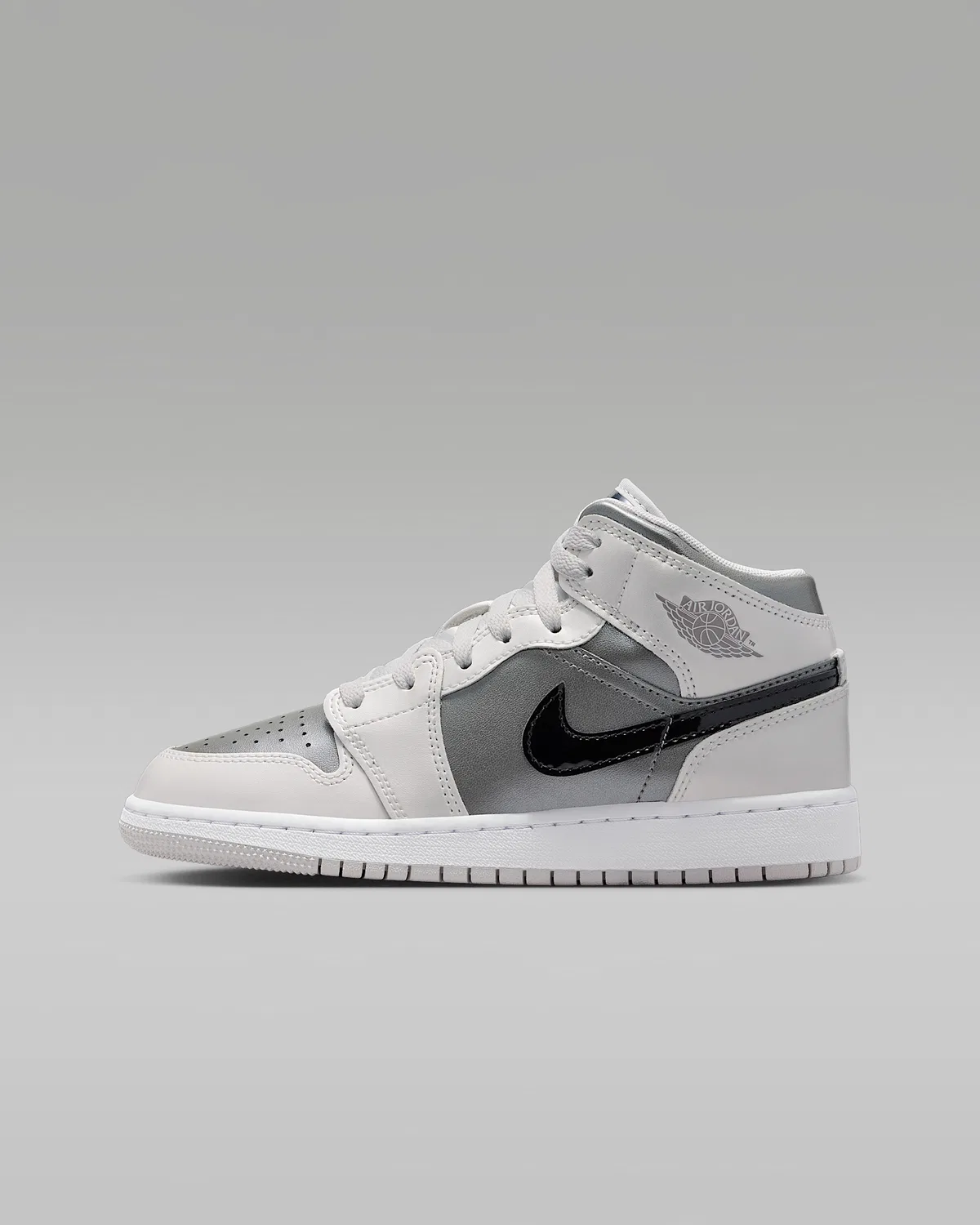 Кроссовки Air Jordan 1 Mid SE для старших детей, Photon Dust/Flat Pewter/Black/Blue Chill