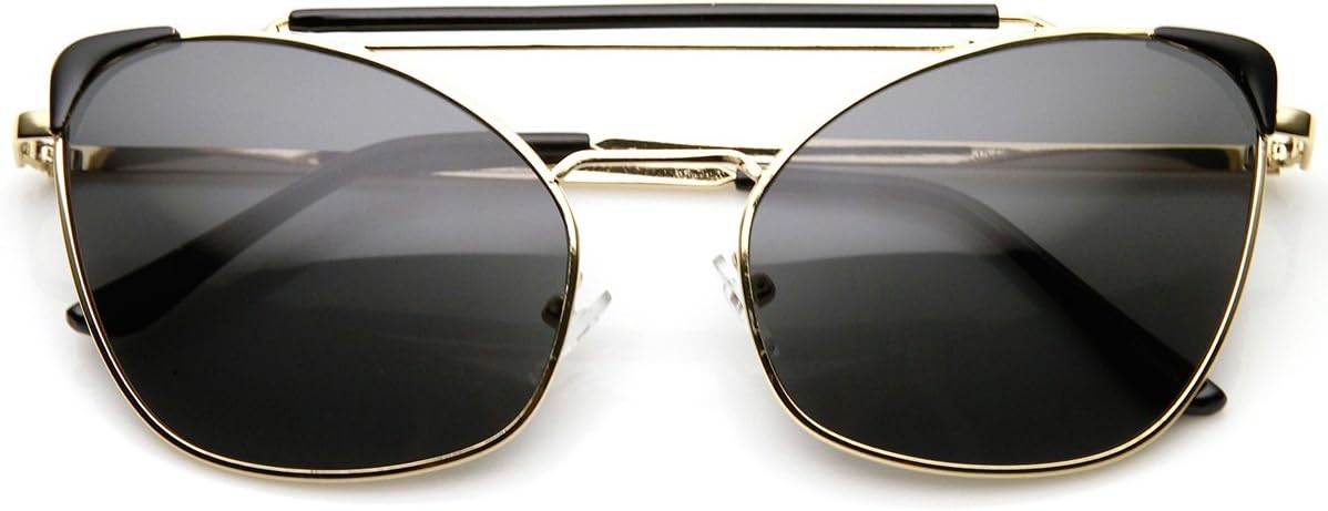 

Солнцезащитные очки-авиаторы zeroUV в стиле «кошачий глаз» с металлическими двойными перемычками, в высоком стиле, модные, с металлическим двойным мостиком, Gold-black Smoke