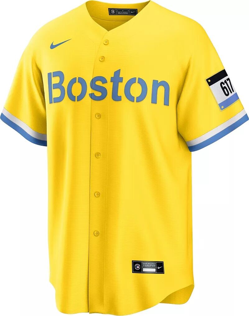 Мужская бейсбольная майка Nike Boston Red Sox Gold 2021 City Connect Replica — фото 2