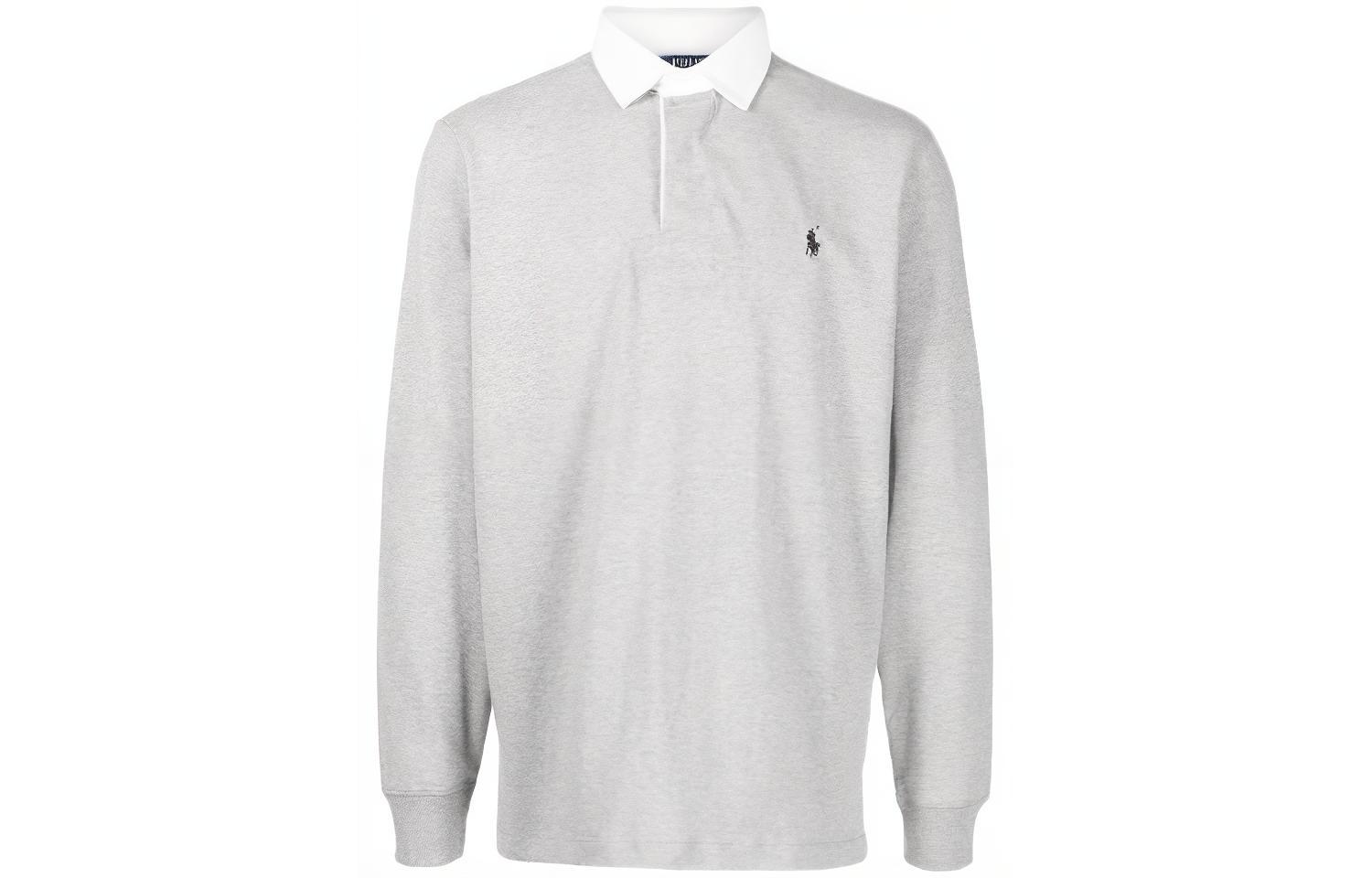 

Поло с длинным рукавом и вышитым логотипом Polo Ralph Lauren, серый