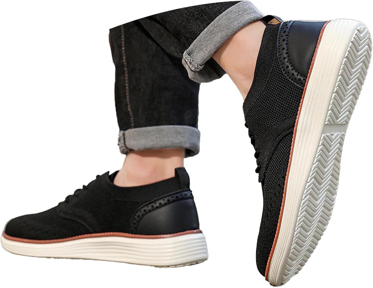 Мужские кроссовки Oxfords, легкие вязаные слипоны на шнуровке, сетчатые лоферы, классические нескользящие кроссовки для спорта, тренажерного зала, тенниса и ходьбы Xjypuu2, черный — фото 2