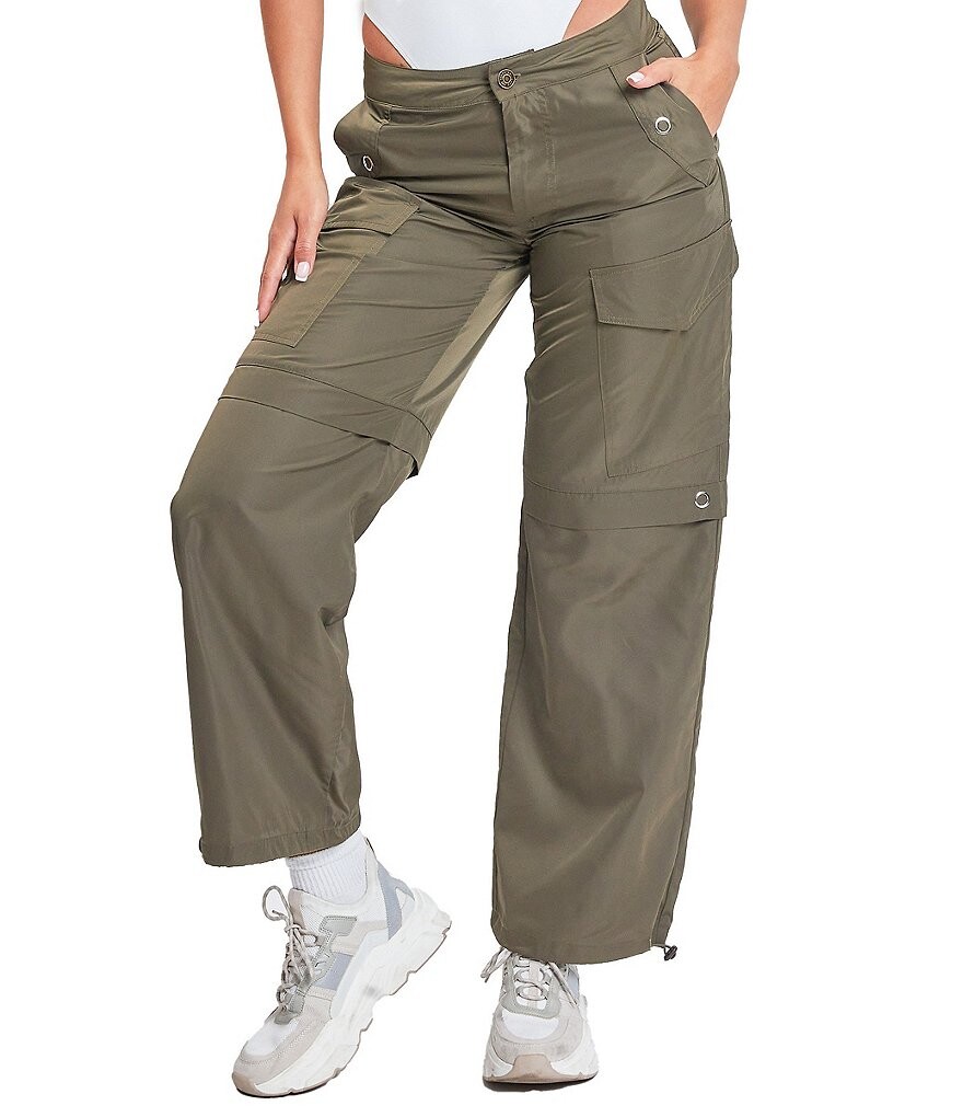 

YMI Jeanswear Прямые брюки-карго из нейлона с банджи-поддолом и высокой посадкой, зеленый