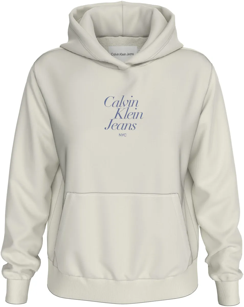 

Толстовка Calvin Klein Jeans с капюшоном "FONT GRAPHIC REGULAR HOODIE" и надписью-логотипом, слоновая кость