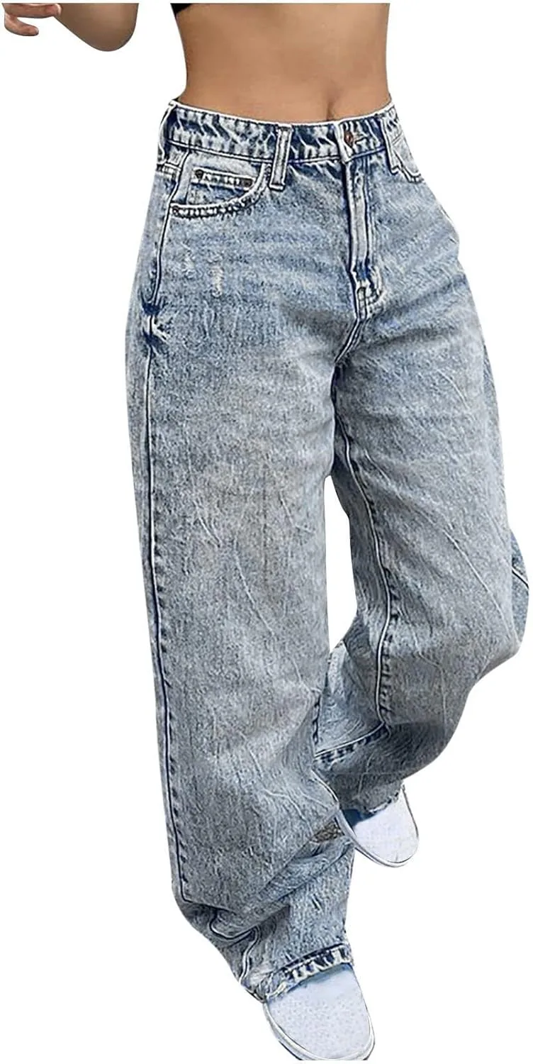 

XUNRYAN женские джинсы с потертостями, широкие, мешковатые, с высокой талией