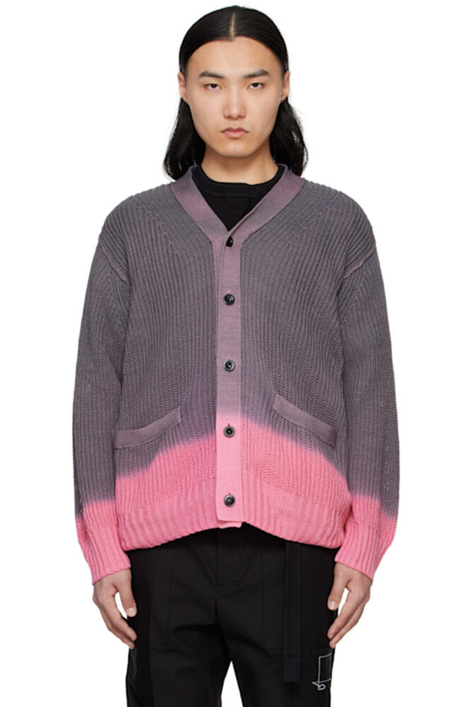 

Серо-розовый вязаный кардиган Garment Dye sacai