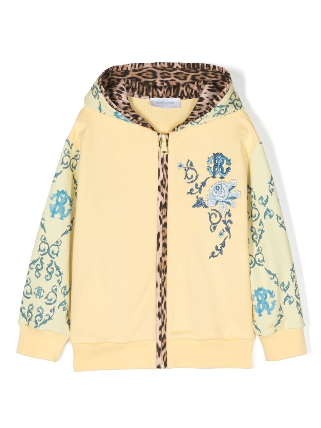 

Худи на молнии с графичным принтом Roberto Cavalli Junior, желтый