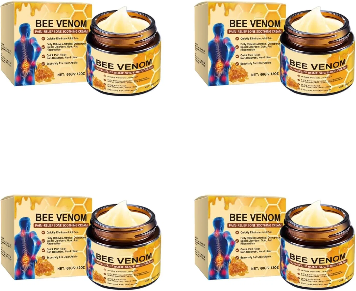 Крем для суставов с пчелиным ядом и куркумой, 60 г (4 шт.) Generic, Bee Venom Cream Joints