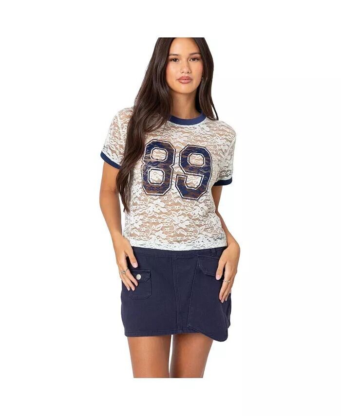 

89 Прозрачная кружевная футболка Edikted, белый