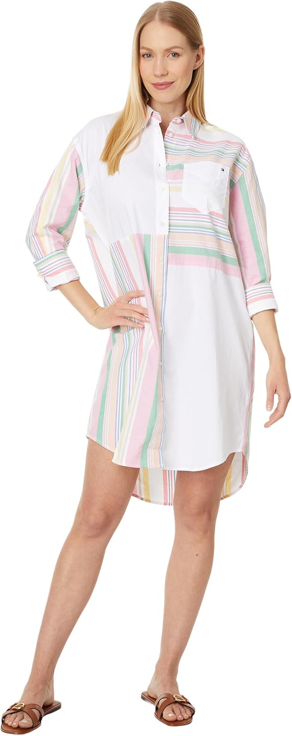 

Женское платье-рубашка в полоску в стиле пэчворк от Tommy Hilfiger, Peony Combo